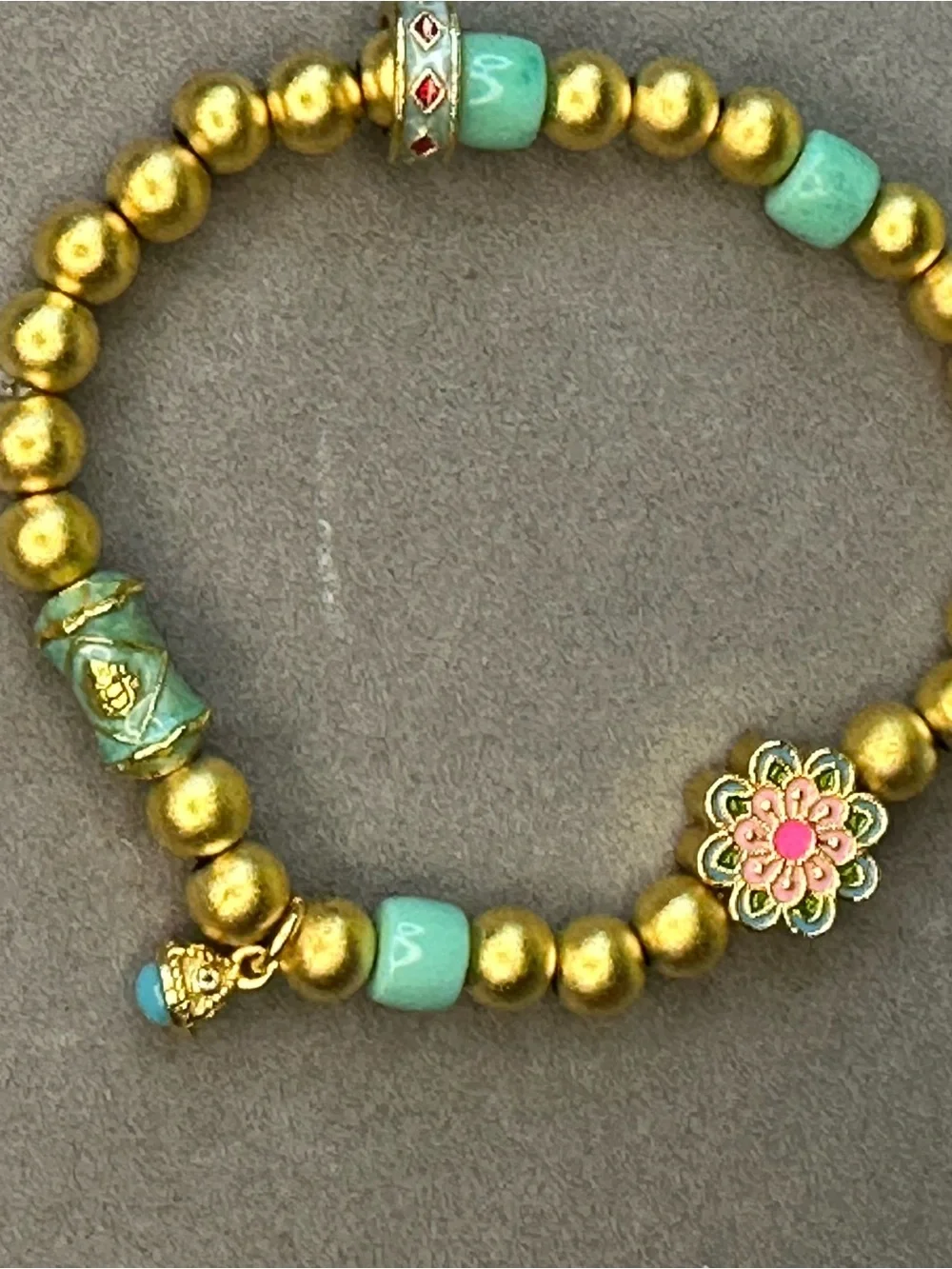 Gold-Tone Beaded Stretch Bracelet with Turquoise Accents
